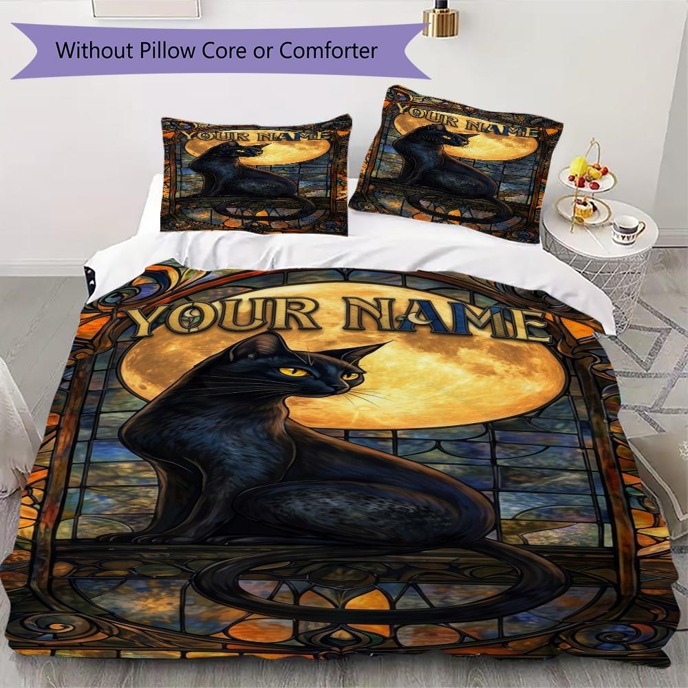 Custom Name Black Cat Majesty Bedding,Quilt Set Quilt Cover Pillowcase Home Birthday Gift(1 * duvet cover + 2 * pillowcase, without core)_lx