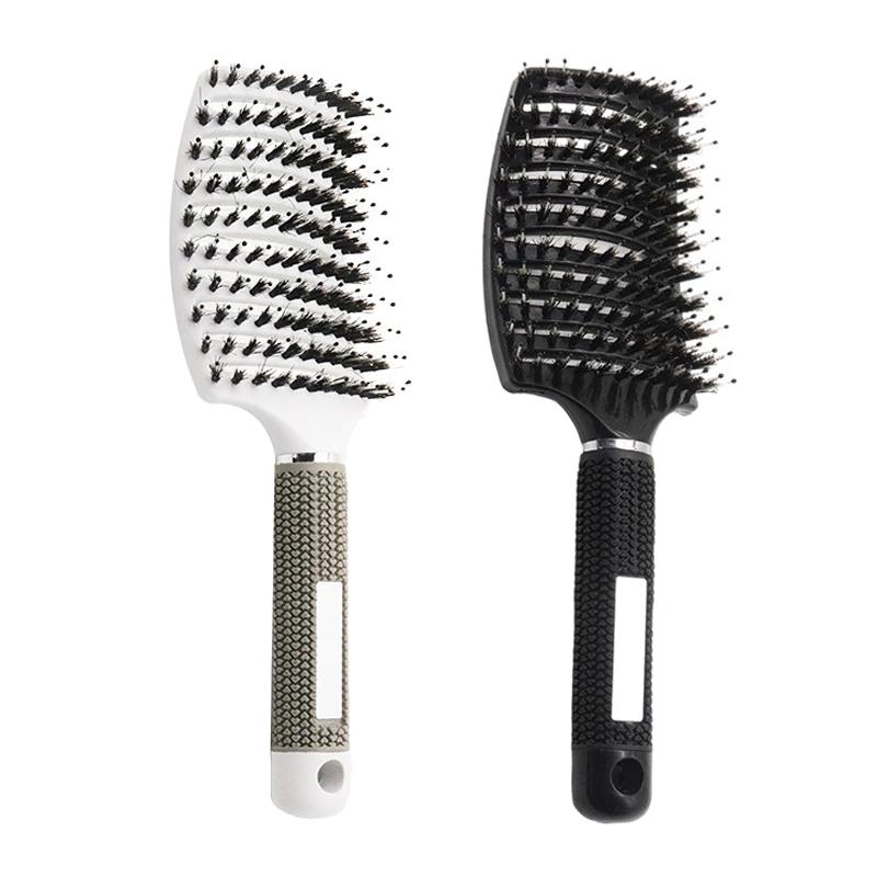 2pcs Barber Hairdressing Styling Wet Dry Boar Bristle Hair Brushes Curly Wet Dry Hair Detangling Massage Curved Vent Brush