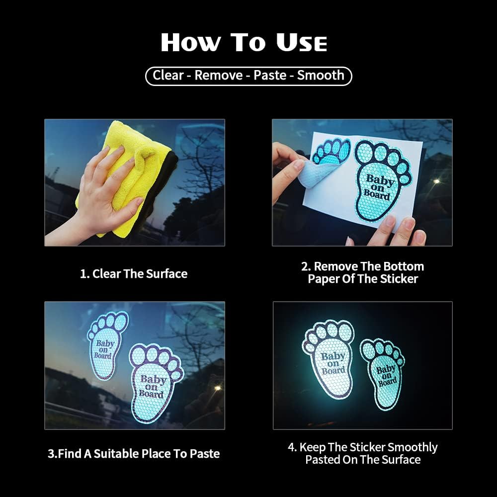 2pcs Reflective Car Sticker Baby on Board High Intensity Reflective Sticker for Car Waterproof Safety Warning Auto Bumper Window Sticker Kids on