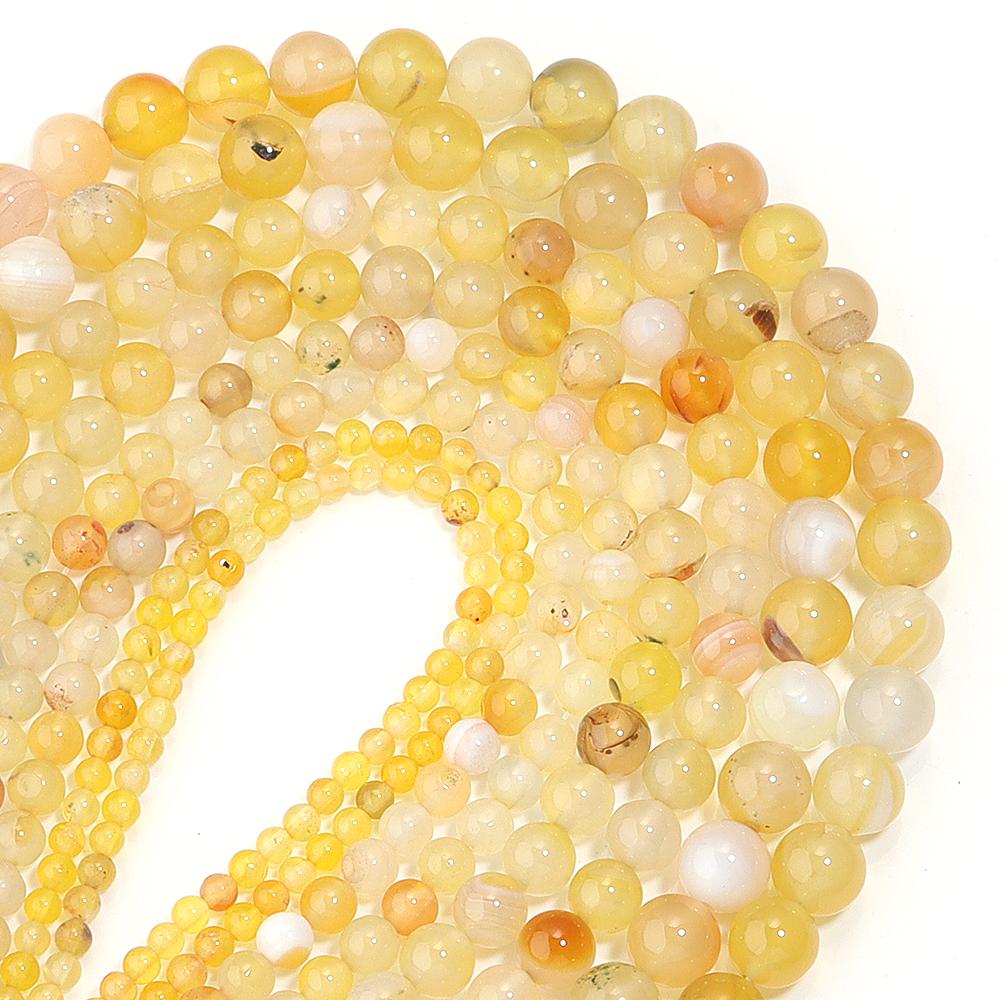 1 Strand 4/6/8/10mm Natural Yellow Stripe Agate Stone Beads Round Loose Beads For Jewelry Making DIY Bracelets Necklace Findings