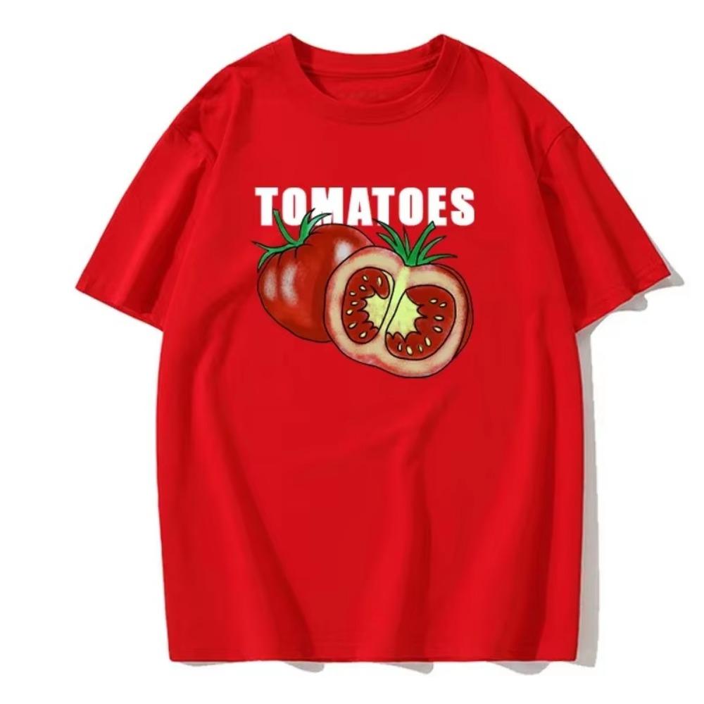 Summer Fashion Tomato Retro Men's English Letter Round Neck High Quality Casual Fitness Street European Size T-Shirt