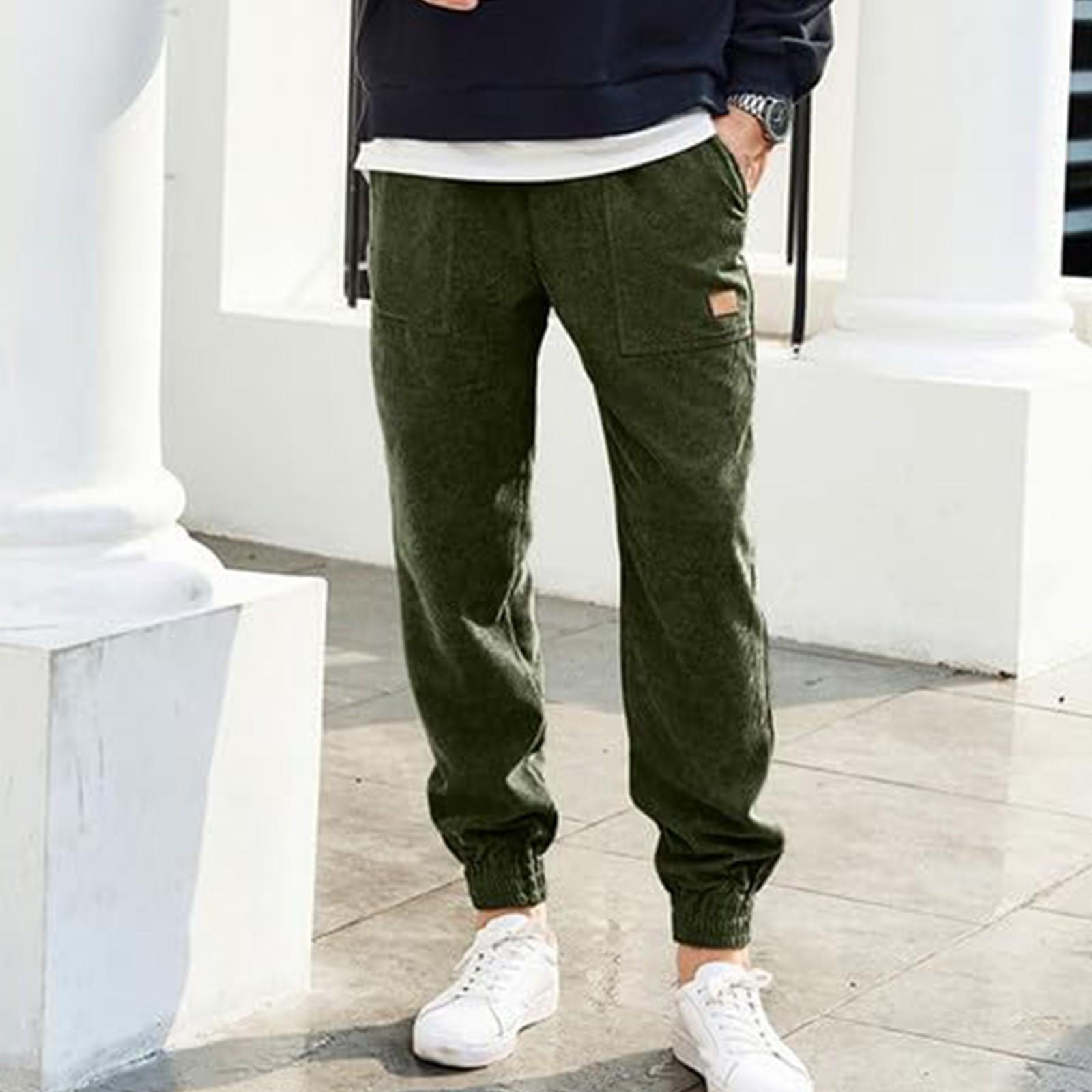 Мужские вельветовые спортивные брюки, повседневные рабочие брюки с завязками L