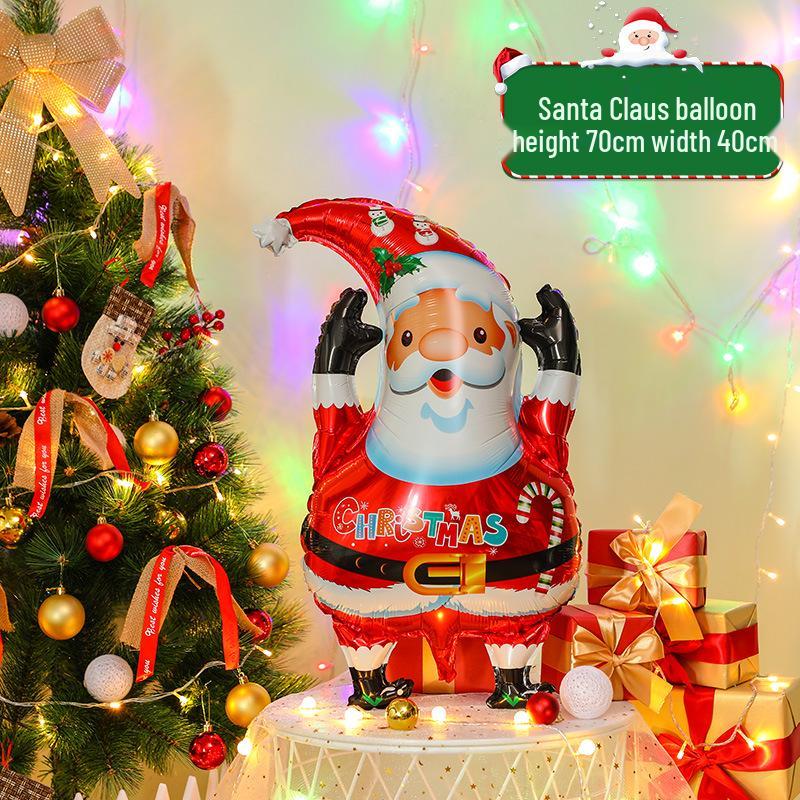 Santa Claus Christmas Decoration Balloons with Sticks and Small Gift Headbands for Kindergarten and Mall Scenes