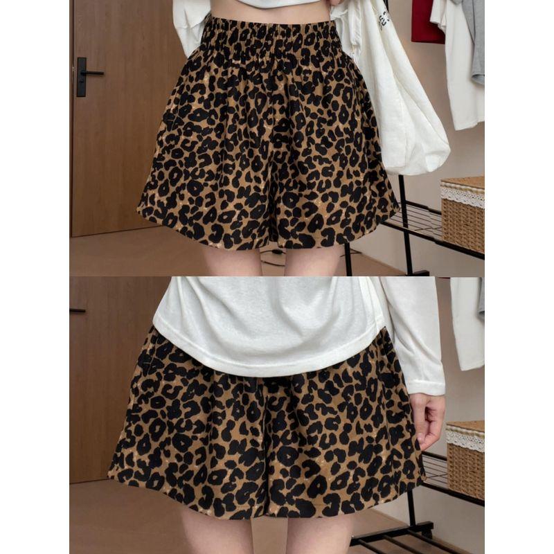 

Leopard Print Casual Shorts Women Summer Thin Fat Sister mm Pear-Shaped High Waist Loose Slimming Wide Leg Shorts Brown Leopard Print M