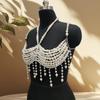 Catena da corpo con frange e perle finte alla moda, Bralette, Gioiello per il corpo con perline, Harness, Bustier, Top a reggiseno per costumi da bagno da donna