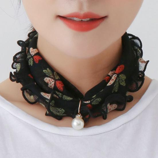 Women Faux Pearl Ruffled Square Scarf Fashion Multi-use Lace Hair Band Gift