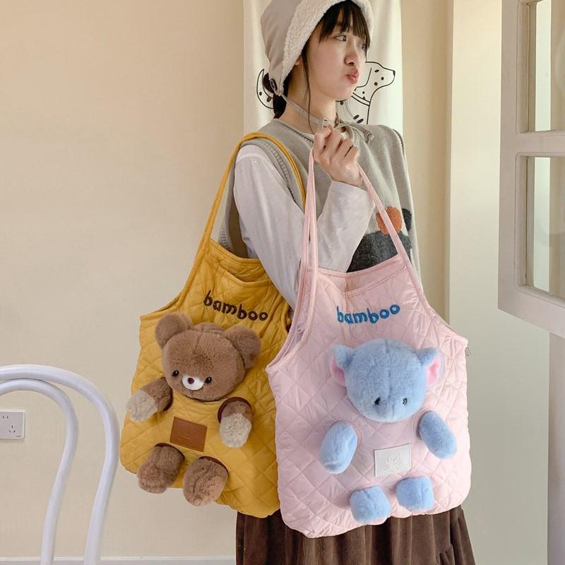 Panda Bjørn Elefant Plysjdukke Enkel Skulder Underarmsveske Romslig Oppbevaring