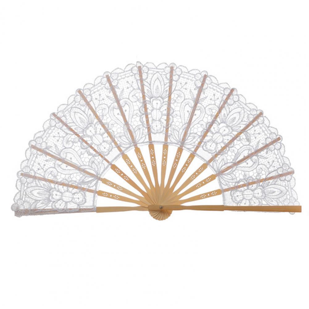 Elegant Lace Trim Fan Vintage Fabric Folding Fan Elegant Vintage Style Lace Trim Folding Fan with Tassel for Wedding for Stage