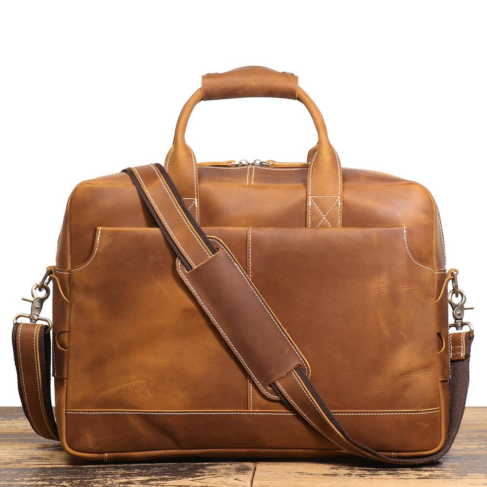 Men S Leather Handbag Crazy Horse Leather Shoulder Crossbody Computer Bag Business Commuter Bag