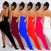 Women's Fashion Solid Color V-Neck Sleeveless Long Dress with Hot Drilling