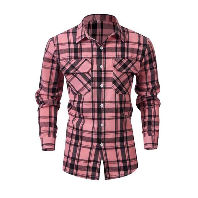 Men's Spring and Autumn Plaid Shirt Long Sleeve Cardigan Men's Grinding Shirt