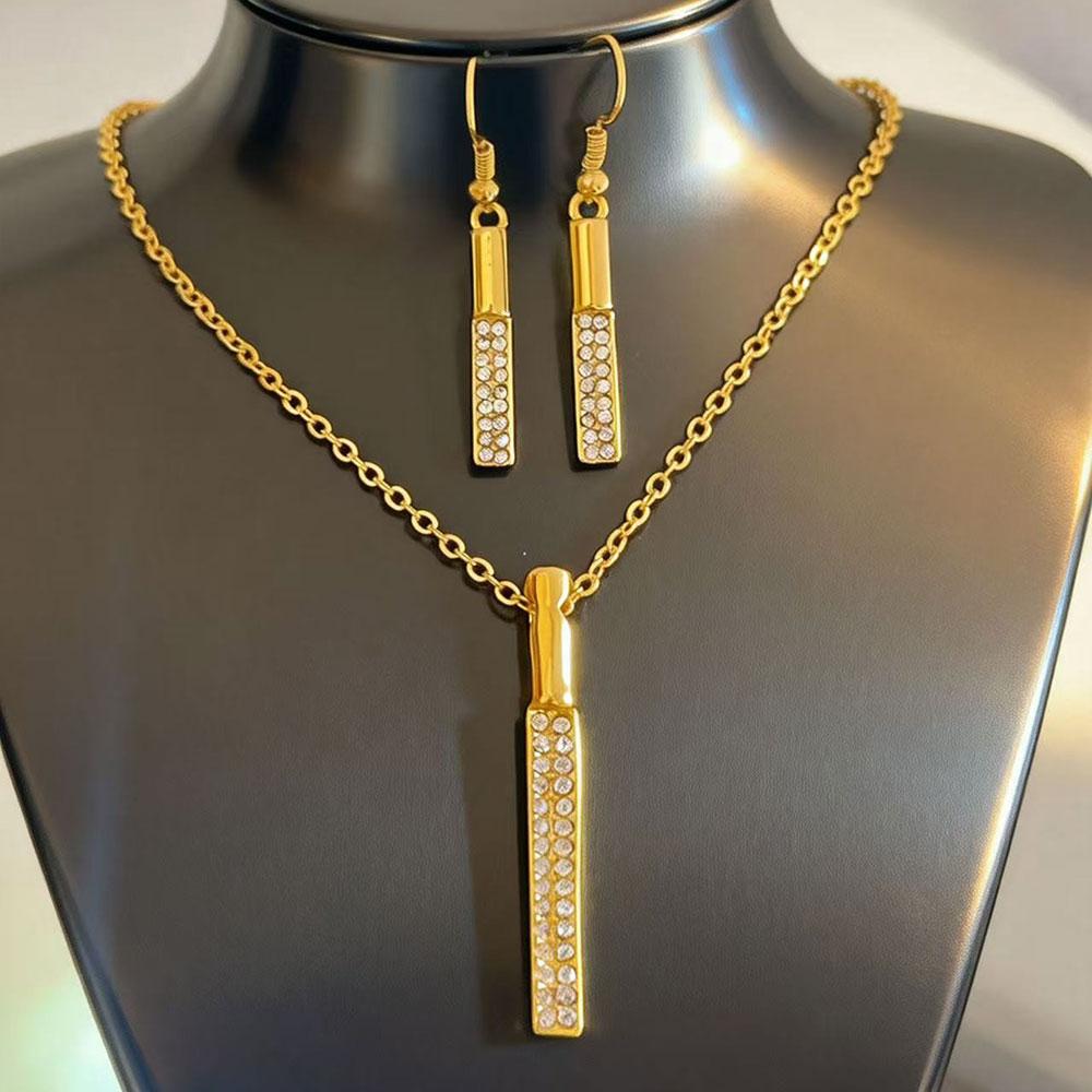 Elegant Gold Stick for Women Pendant Necklace Drop Earring Geometry Wedding Jewelry Sets