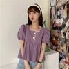 Short-sleeved for Women Loose 2025 Summer New Korean Style Design Sense Doll Shirt Puff Sleeve Square Collar Shirt Short Top