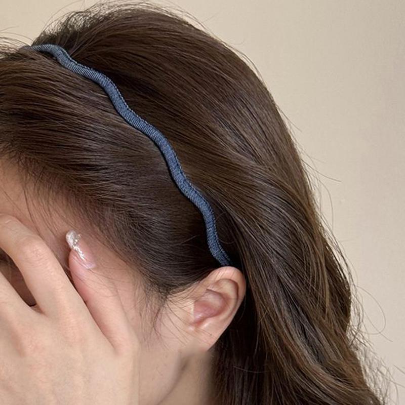 Korean Denim Wavy Fine Hairbands for Women Trendy Simple High-End Hairwear Sweet Girl Picnic Party Wash Face Hair Accessories