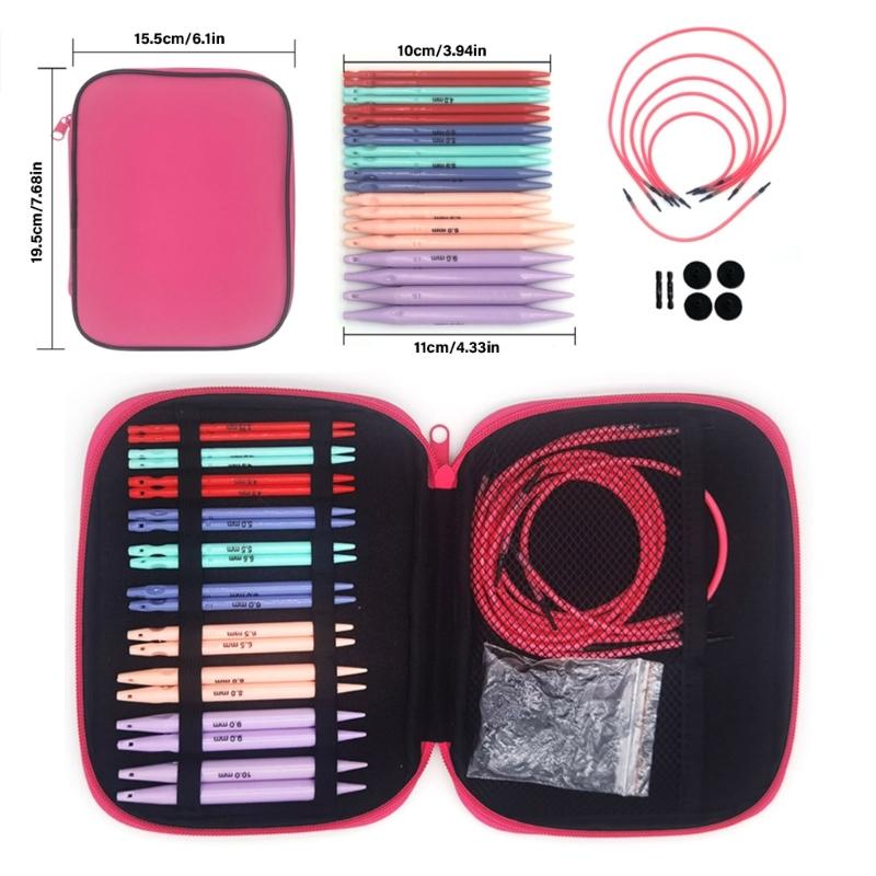 10 Paar Verwisselbare ABS Rondbreinaalden Set met Lederen Etui voor Beginner Breien Weven 3,75-10mm