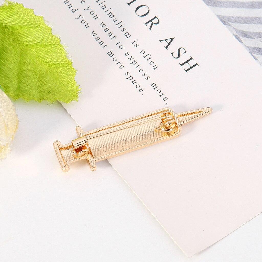 Gold Color Enamel Needle Tubing Brooches Women Exquisite Injection Needle Nurse Suits Brooch Pins Accessories