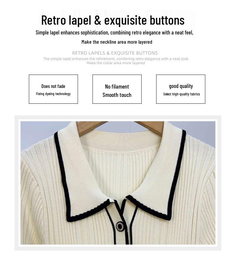 Autumn/Winter Women's Colorblock Knitted Waist-Hugging Long-Sleeve Dress with Turn-Down Collar.