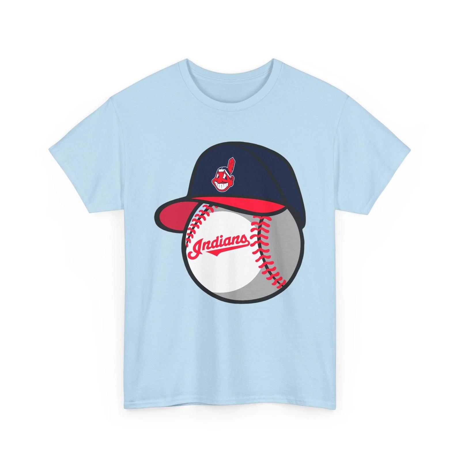 

Cleveland Indians Baseball Wearing Cap Printed T shirt Cool Sports Collectible S