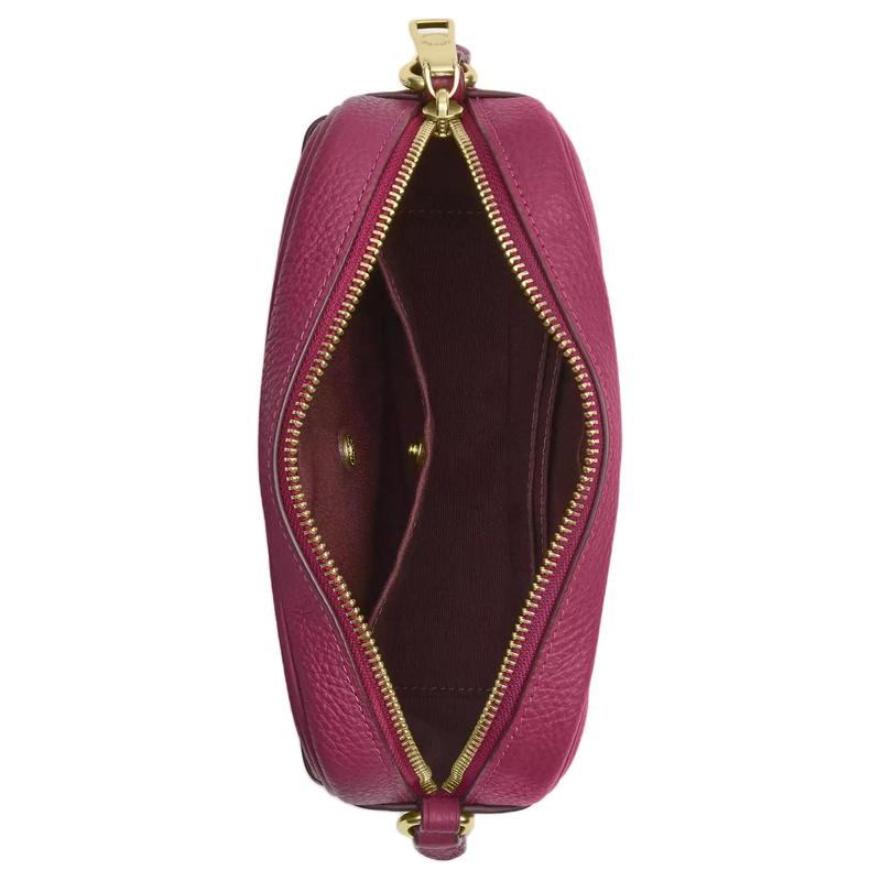 Coach Jamie 20 Gold Logo Nameplate Zipper Closure Pebbled Leather Camera Bag Crossbody Shoulder Bag Small Size Women’s Rose Pink