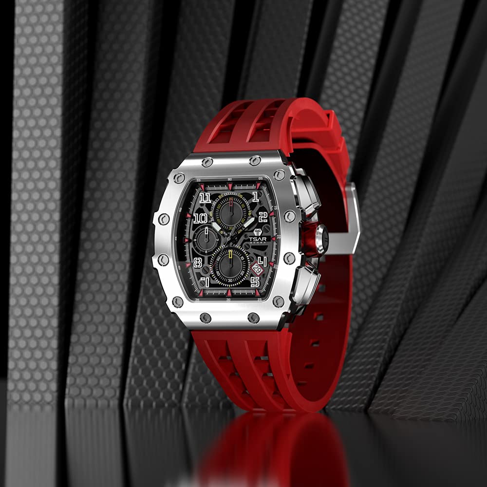 TSAR BOMBA 5 ATM Water Luxurious Tonneau Stainless Steel Watch for Barrel Men's Wristwatch, Resistant, Shape, Business, Sports, Luxury, Fashion,