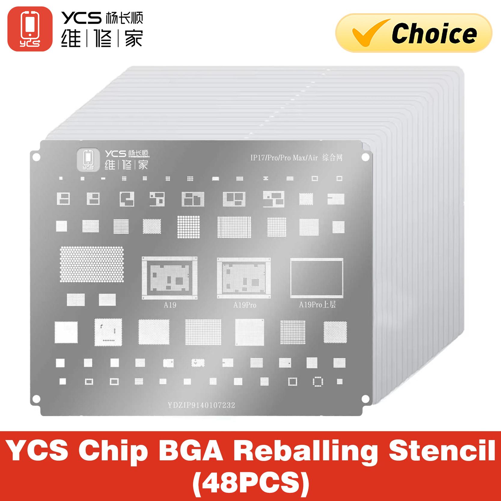 

YCS Tin Planting Steel Net for iPhone 17 Android Series Universal CPU Comprehensive BGA Reballing Stencil Repair tools kit set Full Set 48Pcs