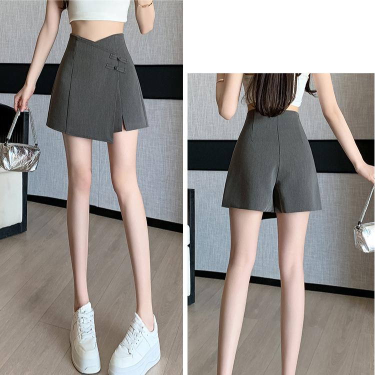 Chinese Style Irregular Slit Shorts Summer A Line Skirt Pants for Women Fashion Design