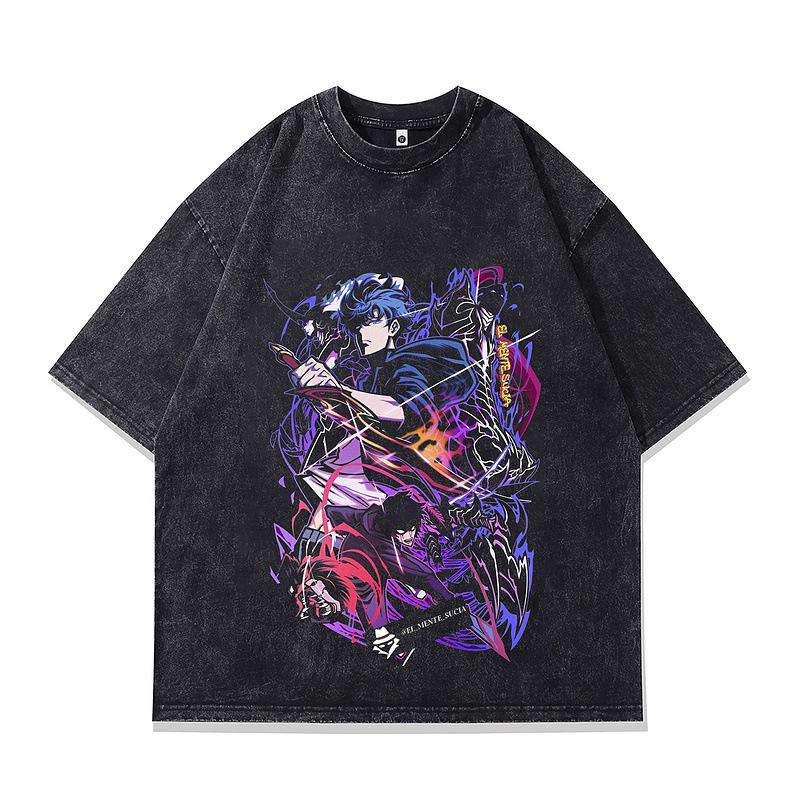 Trendy Brand Men'S Half-Sleeved T-Shirt Street Retro Alone Upgrade Animation Printing Washed Short-Sleeved T-Shirt Men'S And Women'S Tide