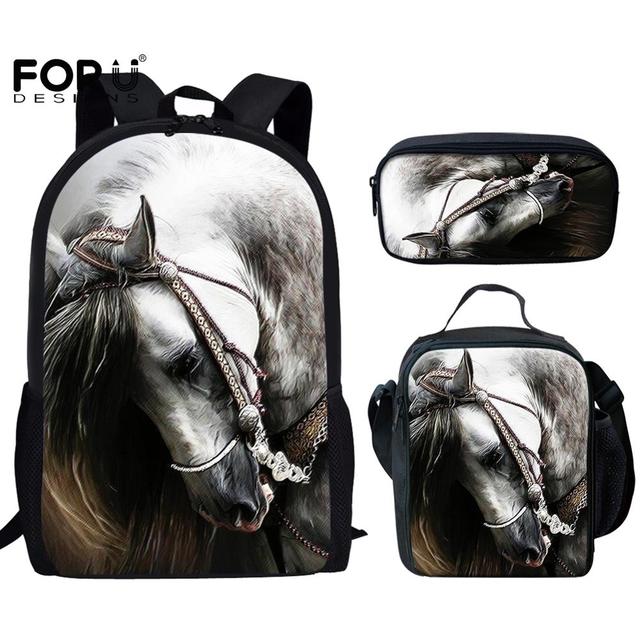 Klassieke Paarden Rugzakken tassen 3D Print 3 stuks/Set leerling Schooltassen Laptop Dagrugzak Rugzak Schuine schoudertas Etui