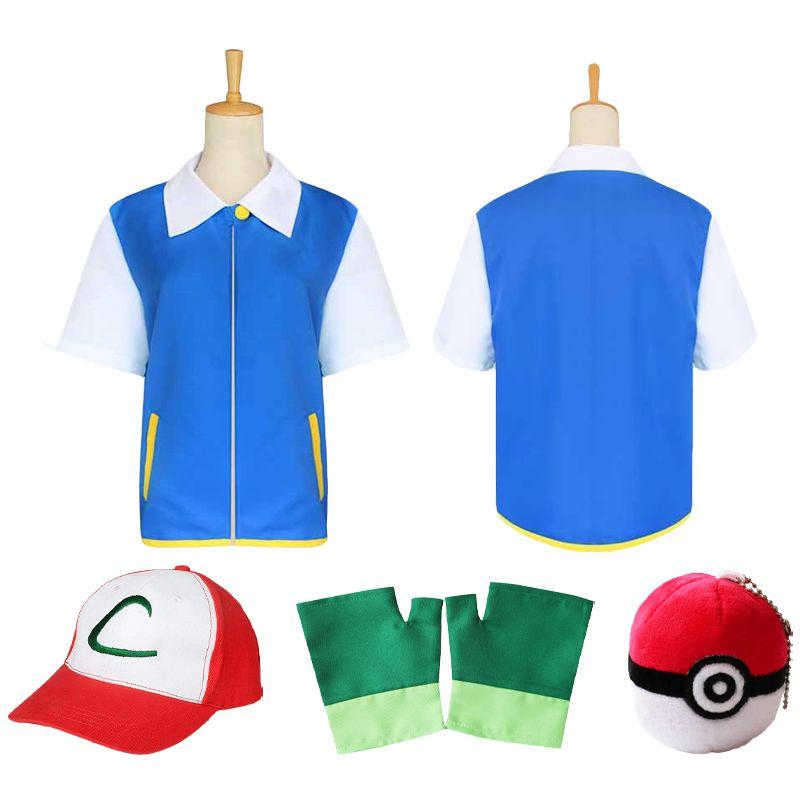 Pokmon Cosplay Costume With Blue Coat Hat Gloves And Poke Ball**