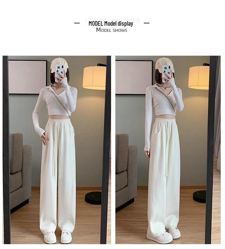 Women's High-Waist Gray Banana Sweatpants - Straight Loose Fit, Wide Leg - Perfect for Autumn and Winter 2025