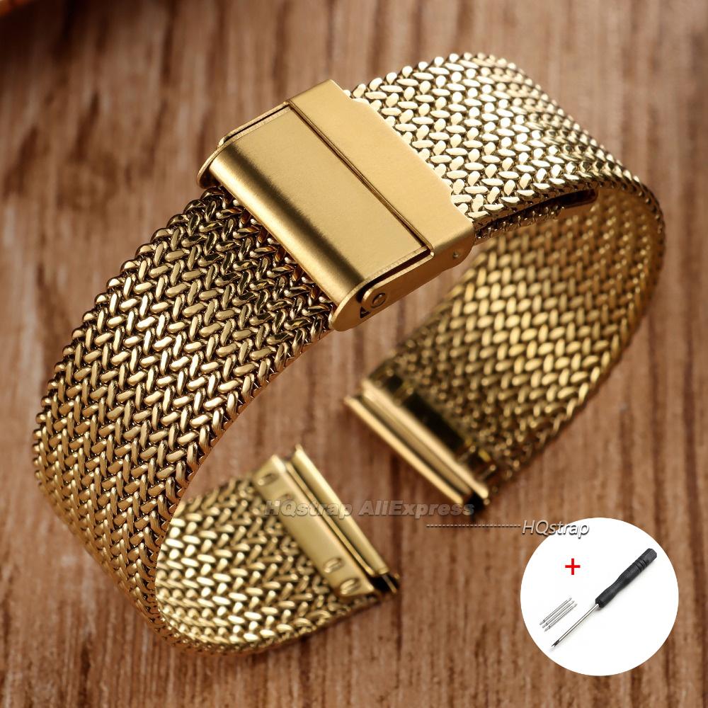 Milanese Mesh Watch Strap 16mm 18mm 20mm for Seiko for Rolex Bracelet Folding Buckle 304 Stainless Steel Replacement Wrist Band