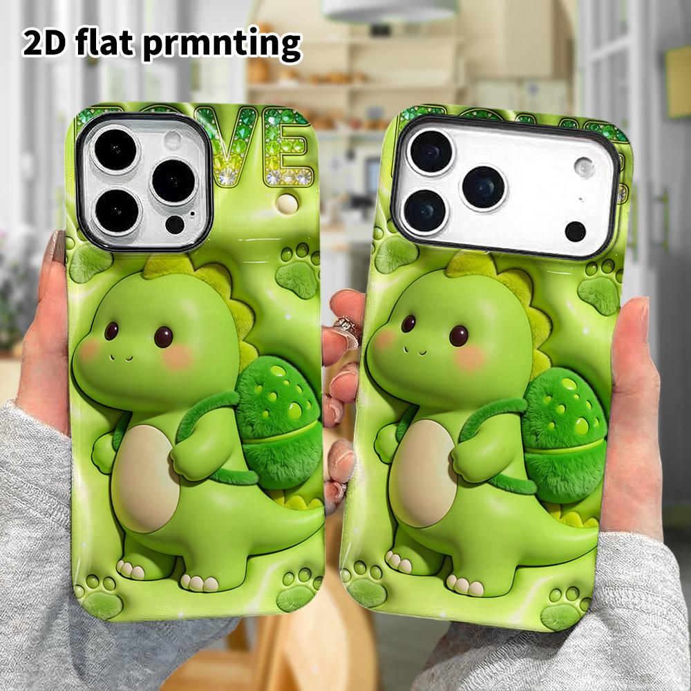 Phone Case: 2D Flat Design Suitable for iPhone 18, 17, 16, 15, 14, 13 Pro Film Protective Case, Couple Style, Little Green Dinosaur, Christmas and Hal