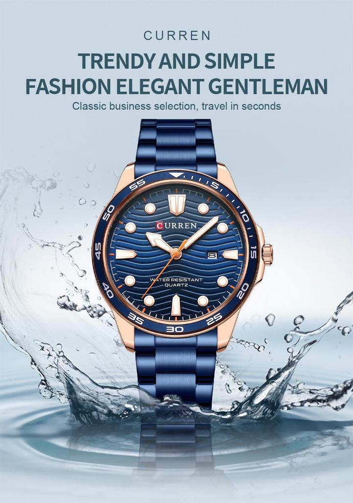 CURREN 8426 Men's Waterproof Steel Band Sports Quartz Watch with Calendar