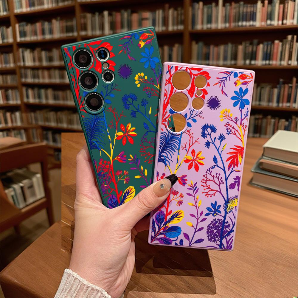 Vibrant Red Blue Botanical Art Soft TPU Case Slim Shockproof Protective Cover For Samsung Galaxy S Ultra FE Plus A Series 5G