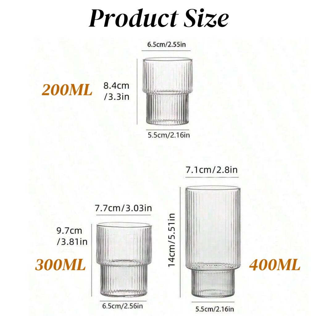 200/300/400ml Stripe Glass Coffee Cups Simple Transparent Water Cup Mug Household Party Bar Juice Milk Whiskey Juice Glassware