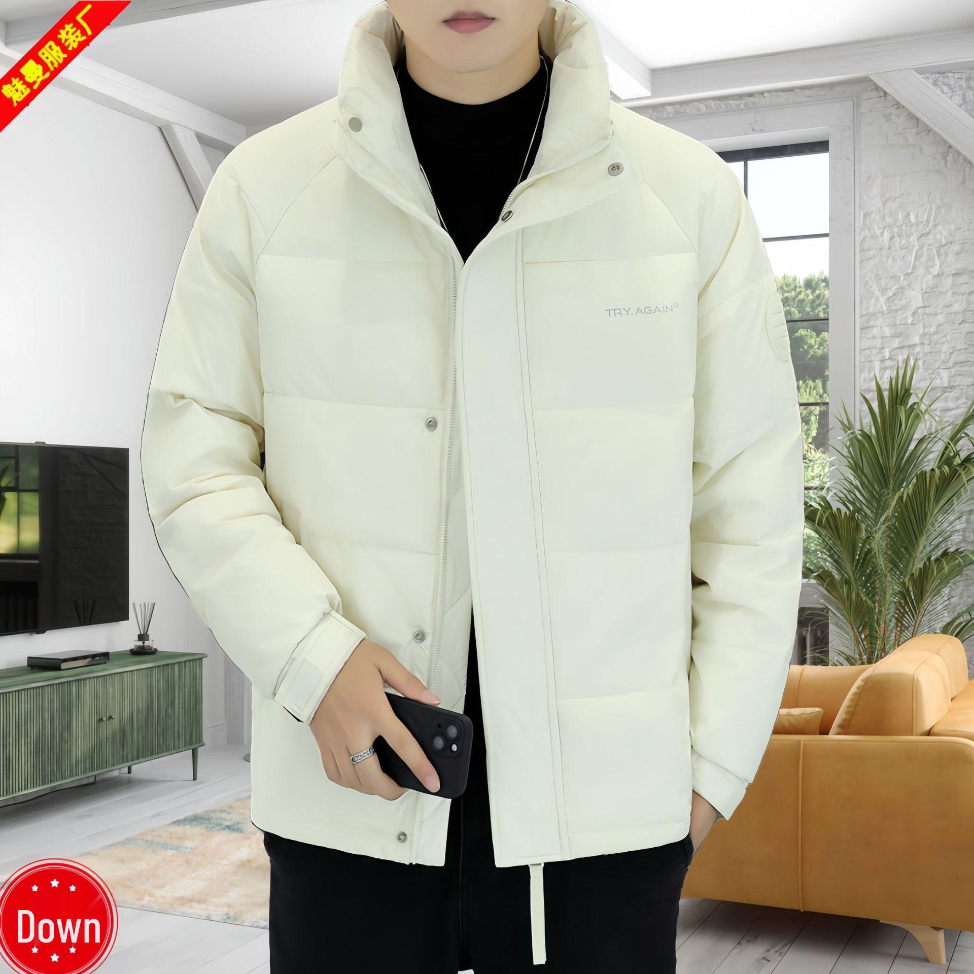 

Мужской пуховик с коротким воротником-стойкой Tide Зима 2024 – Простая повседневная теплая куртка 4XL грязно-белый