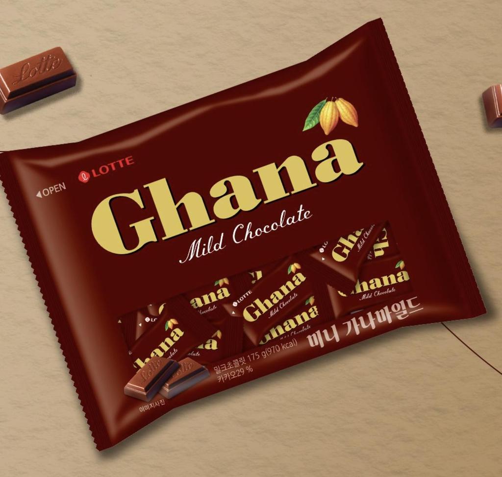 Lotte Ghana Mild Milk Chocolate Rich Sweet Melting Snack 34g (Pack of 10)