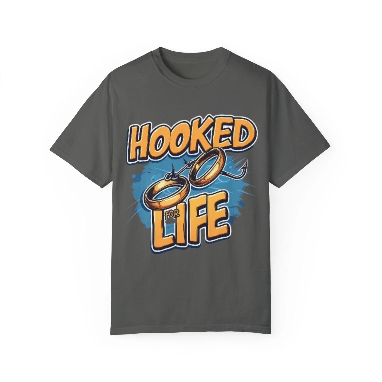 

Hooked for Life T-Shirt, marriage wedding Fun Fishing Tee, Unisex Beach Apparel M