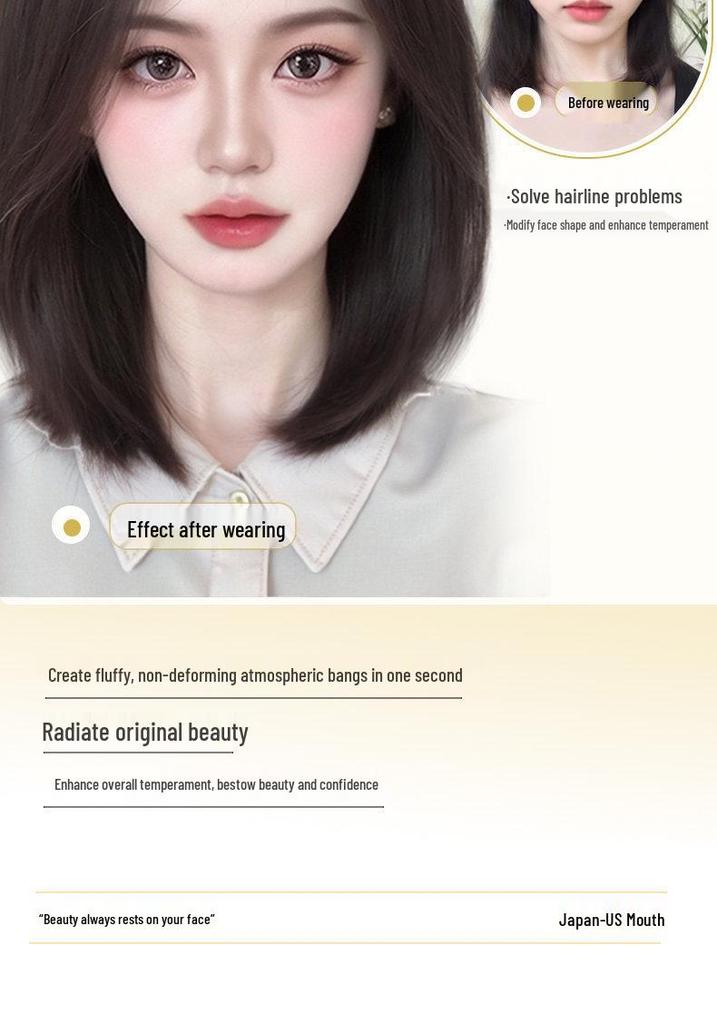 Women's Fluffy White Hair Topper - Natural, High Volume, Traceless Real Hair Bangs Patch for Full-Looking Hair.