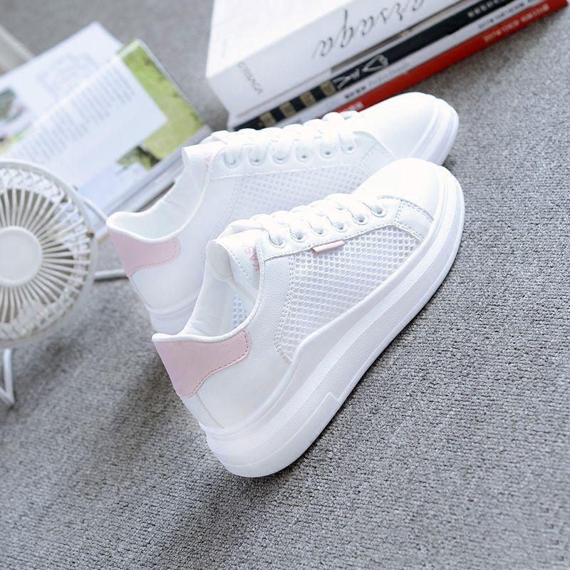 2020 summer new shoes female student Korean version casual breathable thin mesh sports shoes thick sole Harajufeng white shoes