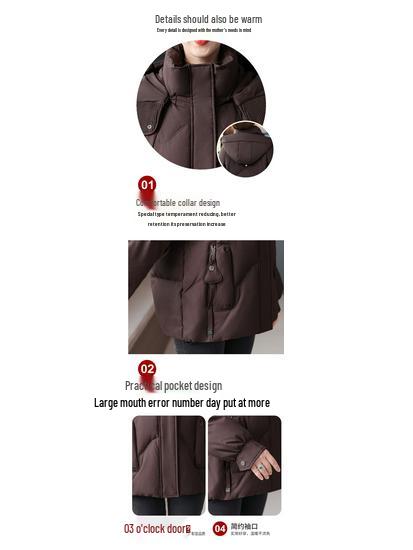 Stylish Hooded White Duck Down Jacket for Middle-Aged Women and Grandmothers