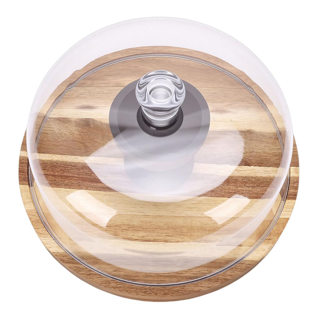 Wood Cake Stand Multi Function Round Cake Plate with Transparent Lid for Fruits Desserts Cheese