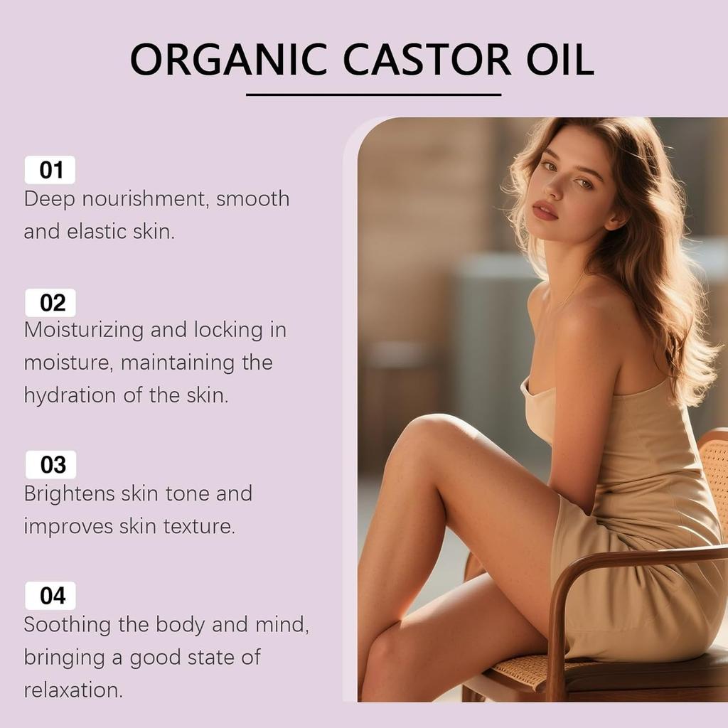 Organic Castor Oil,Pure Organic Cold-Pressed Castor Essential Oil Roller Ball for Skin Nourish,Suitable for All Skin Types