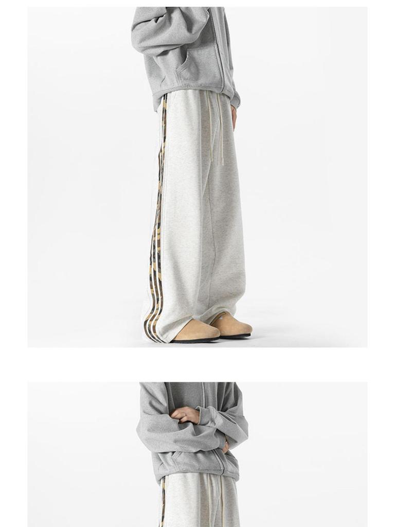 Unisex American Side Stripe Sweatpants: Loose, Straight-Leg Casual Pants for Autumn/Winter, High Street Style.