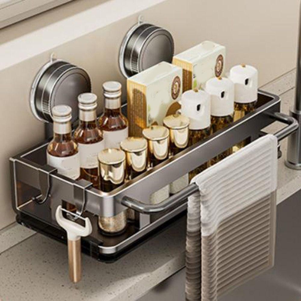 Wall Mounted Suction Cup Dish Sponge Holder Space Aluminum Rag Drainage Rack  Kitchen