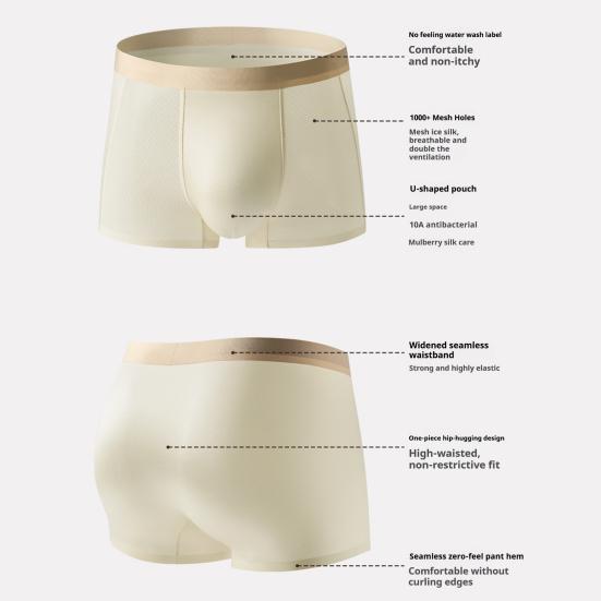 Men Boxer Underwear Mid-rise Tight Cut High Elasticity Shorts Briefs Breathable Holes Design U-Convex Smooth Panties