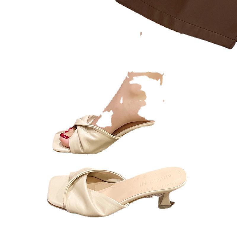 Women's Square Toe Plus Size Stiletto Heel Cross Strap Flip Flops - Medium Heel Fashion Slippers