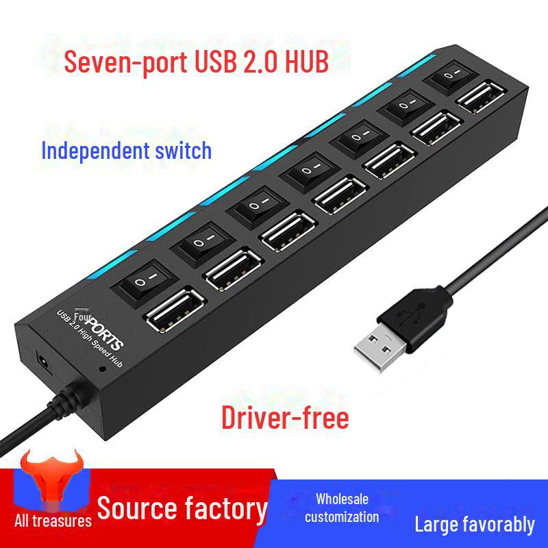 7-Port USB 2.0 Hub mit unabhängigen Schaltern