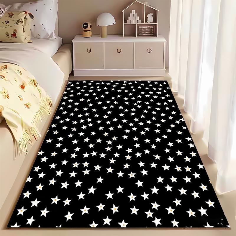 Black Carpet with White Star Pattern, Modern Living Room Decor Rug Suitable for Use As an Anti-slip for Living Room Bedroom Sofas