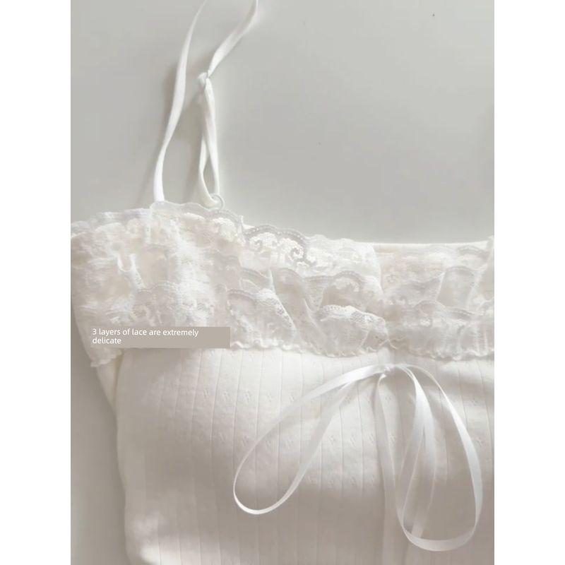 Pure Lace Side with Chest Pad Camisole Women's Summer Fashion Elegant Easiest for match Gentle Wind Slim Looking Outwear Tops